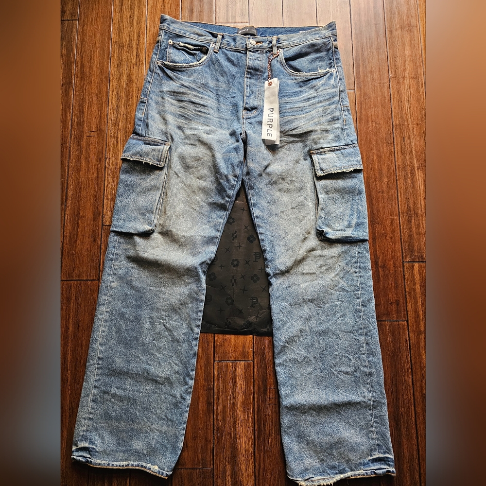 PURPLE BRAND P011 MID RISE STRAIGHT LEG PANT Cargo JEANS retail $320